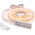 JUEGO 1x tira LED FLEX con sensor de movimiento LED/3,6W/4xAA 2 m + 2x perfil empotrable 1 m plateado/blanco