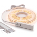 Juego 1x tira LED FLEX de 2 m con sensor de movimiento, 3,6 W, alimentación 4x AA + 2x perfil empotrable de 1 m, plateado/blanco