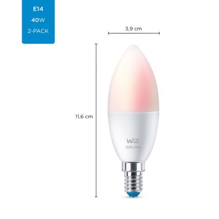 JUEGO 2x Bombilla LED RGBW regulable C37 E14/4,9W/230V 2200-6500K Wi-Fi - WiZ