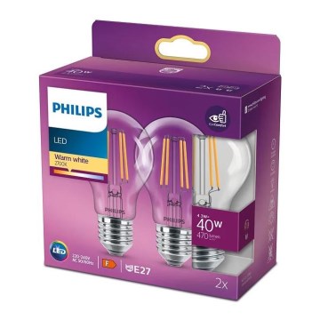 JUEGO 2x Bombillas LED VINTAGE Philips A60 E27/4,3W/230V 2700K