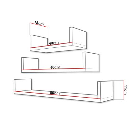 JUEGO 3x Estante de pared TRIO roble sonoma
