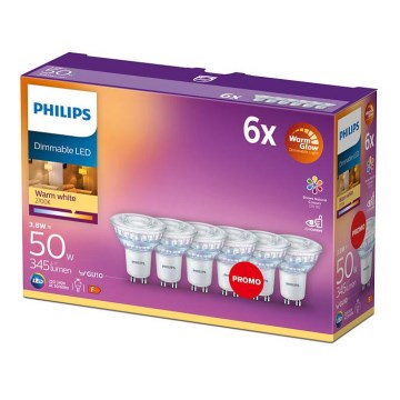 JUEGO 6x Bombilla LED regulable Philips Warm Glow GU10/3,8W/230V 2200-2700K CRI 90