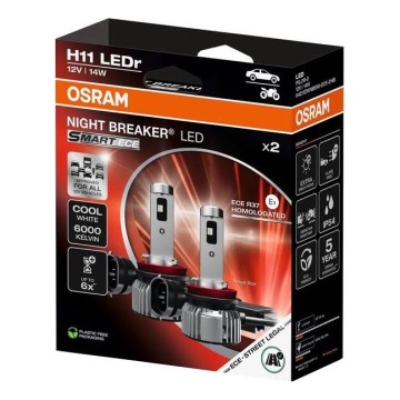 Juego de 2 bombillas LED para automóvil NIGHT BREAKER SMART H11 PGJ19-2/14W/12V 6000K - Osram