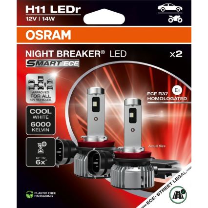 Juego de 2 bombillas LED para automóvil NIGHT BREAKER SMART H11 PGJ19-2/14W/12V 6000K - Osram