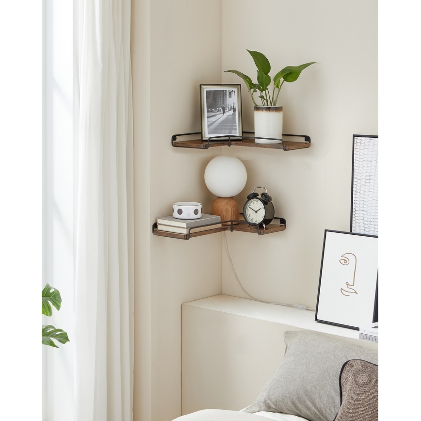Juego de 2 estantes de pared SHELFY 40x10x29 cm marrón/negro