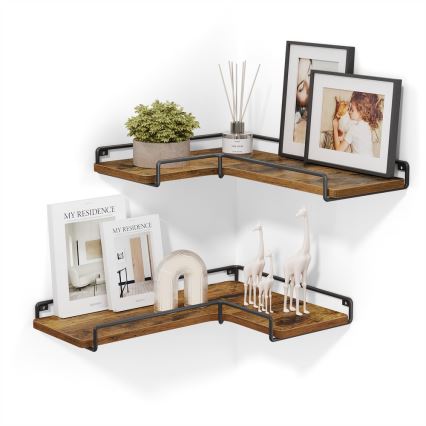 Juego de 2 estantes de pared SHELFY 40x10x29 cm marrón/negro