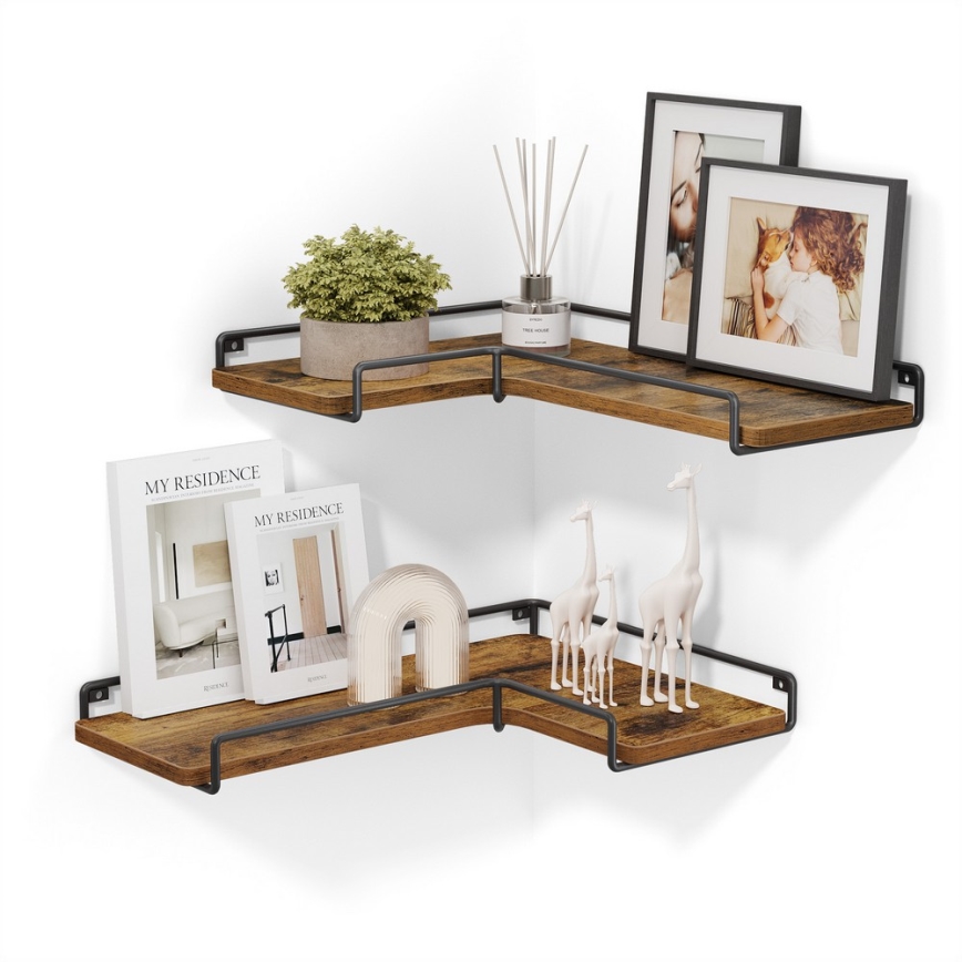 Juego de 2 estantes de pared SHELFY 40x10x29 cm marrón/negro