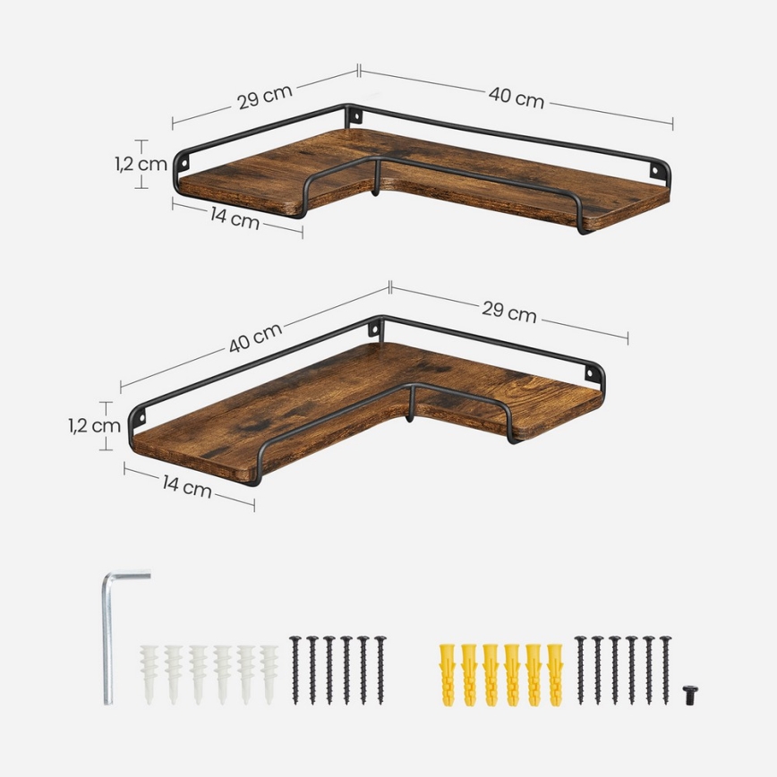 Juego de 2 estantes de pared SHELFY 40x10x29 cm marrón/negro