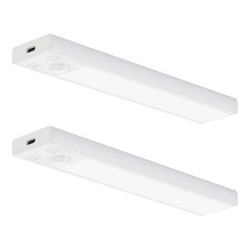 Juego de 2 luces LED recargables para muebles con sensor de movimiento y sensor crepuscular VIRO LED/1W/3,7V 800 mAh 3000/4000/6500K 20 cm blancas