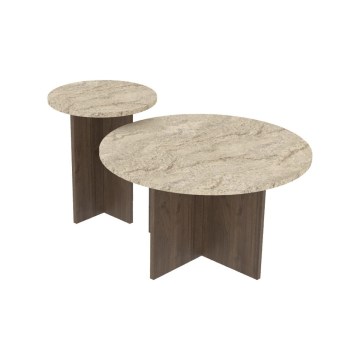Juego de 2 mesas de centro PURO Ø 40/70 cm nogal/travertino