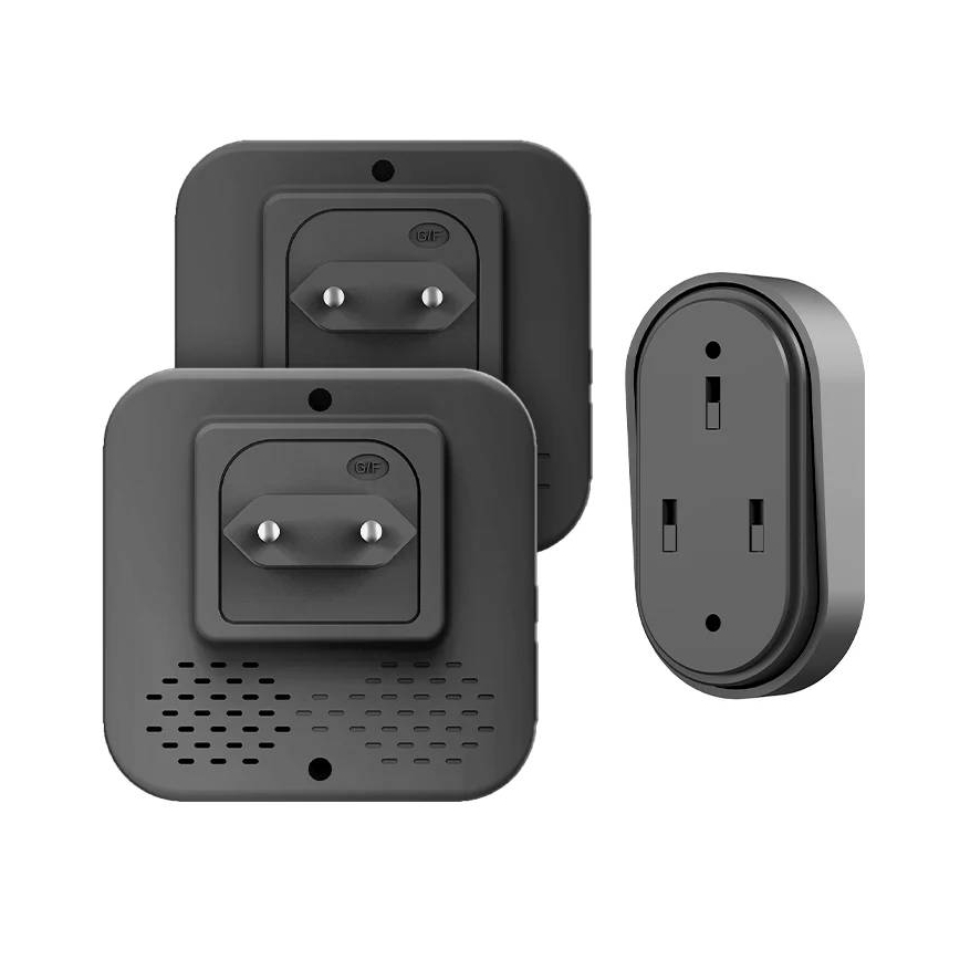 Juego de 2 timbres inalámbricos enchufables cinéticos 230V, color negro