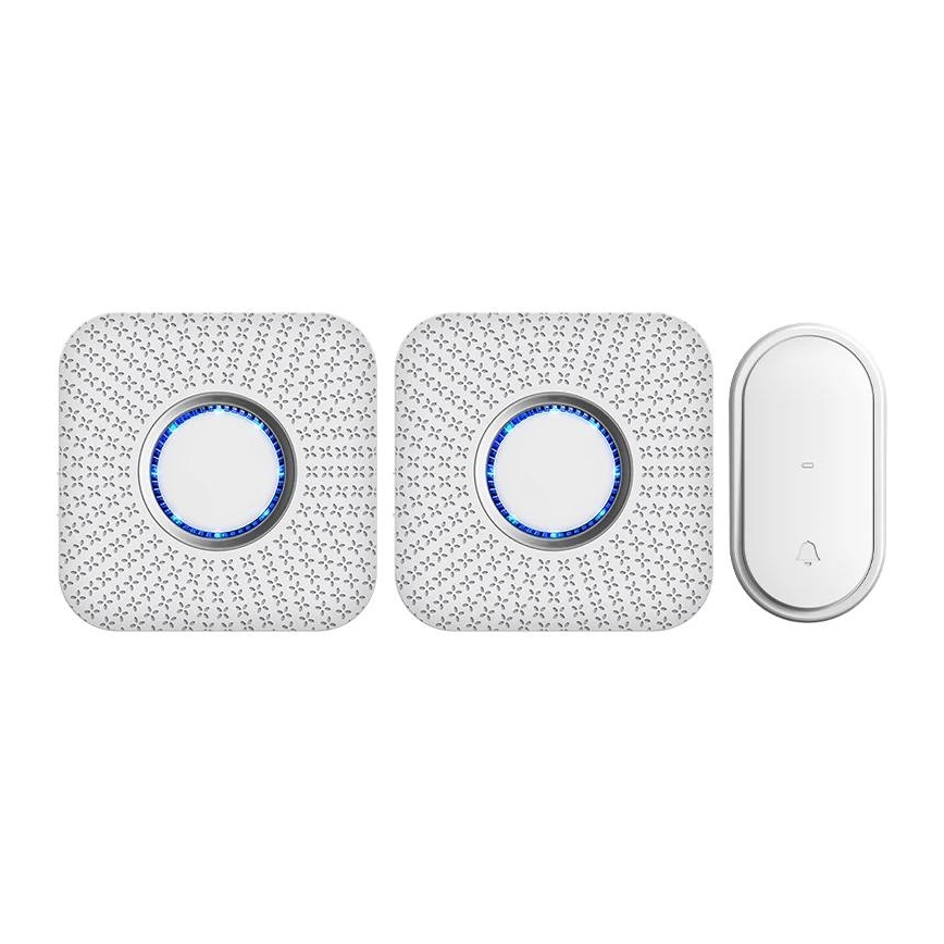 Juego de 2 timbres inalámbricos para enchufe, cinéticos, 230 V, blanco