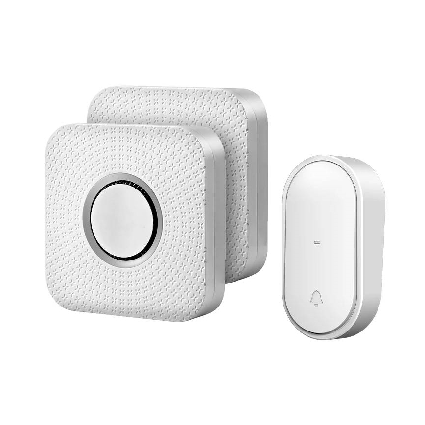 Juego de 2 timbres inalámbricos para enchufe, cinéticos, 230 V, blanco