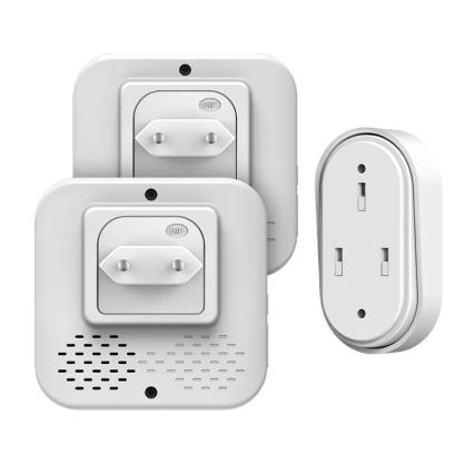 Juego de 2 timbres inalámbricos para enchufe, cinéticos, 230 V, blanco