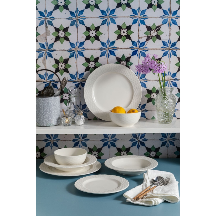 Juego de 24 piezas de vajilla de porcelana blanca