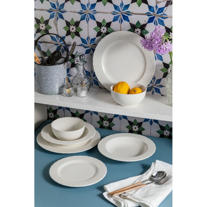 Juego de 24 piezas de vajilla de porcelana blanca