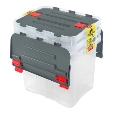 Juego de 3 cajas de almacenamiento DRAGON de 24 l, gris/transparente