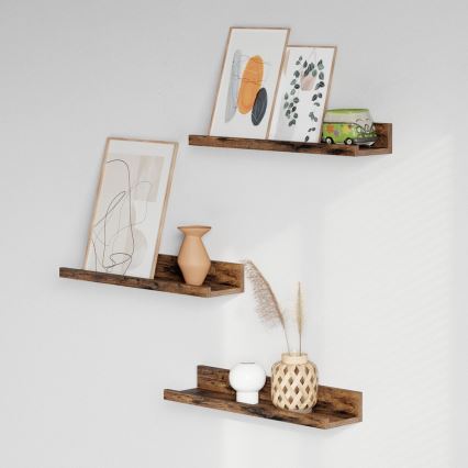 Juego de 3 estantes de pared SHELFY 38x5x10 cm marrón