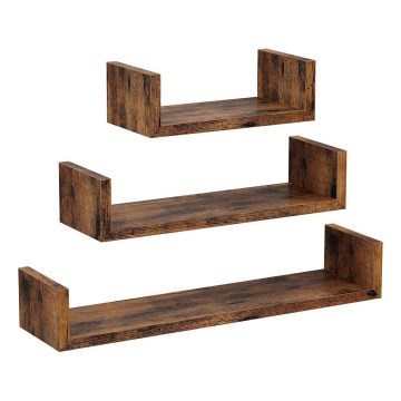 Juego de 3 estantes de pared SHELFY marrón