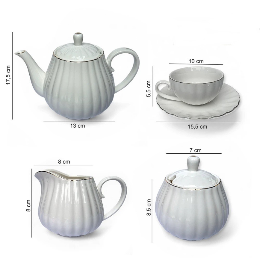 Juego de café de porcelana, 15 piezas, blanco