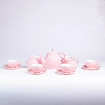 Juego de café de porcelana, 15 piezas, color rosa
