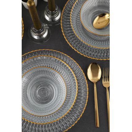 Juego de comedor 12 piezas transparente/dorado/vidrio