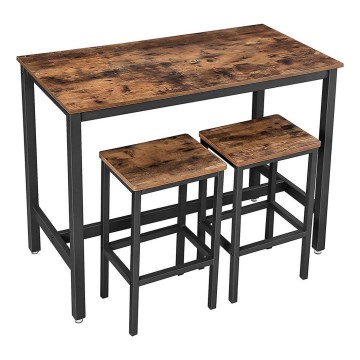 Juego de mesa de bar con 2 taburetes BARTIS, marrón/negro