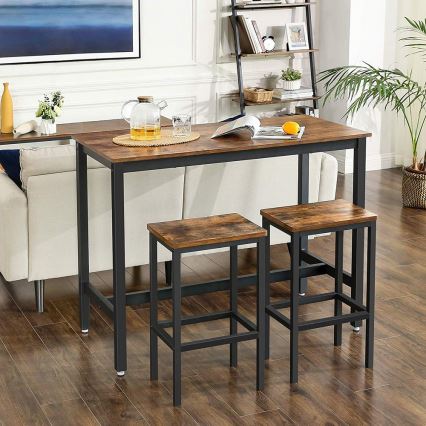 Juego de mesa de bar con 2 taburetes BARTIS, marrón/negro