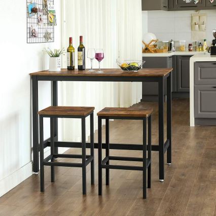 Juego de mesa de bar con 2 taburetes BARTIS, marrón/negro