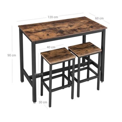 Juego de mesa de bar con 2 taburetes BARTIS, marrón/negro