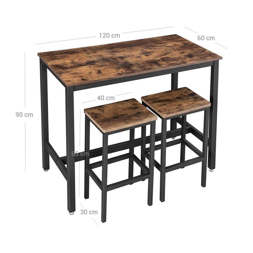 Juego de mesa de bar con 2 taburetes BARTIS, marrón/negro