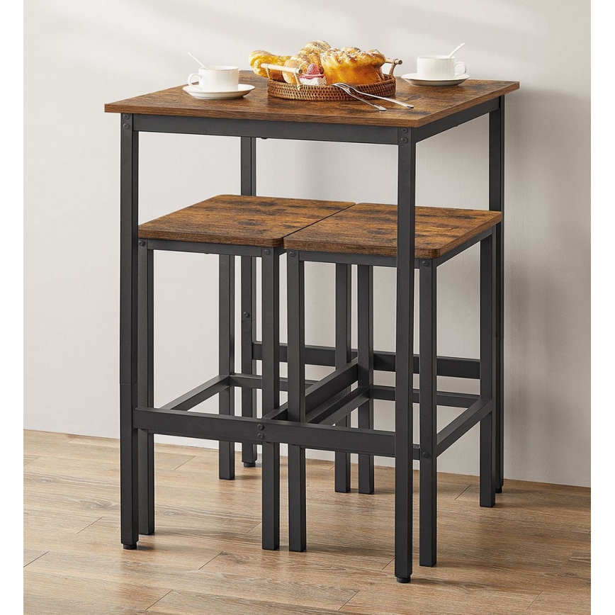 Juego de mesa de bar con 2 taburetes BARTIS, marrón/negro