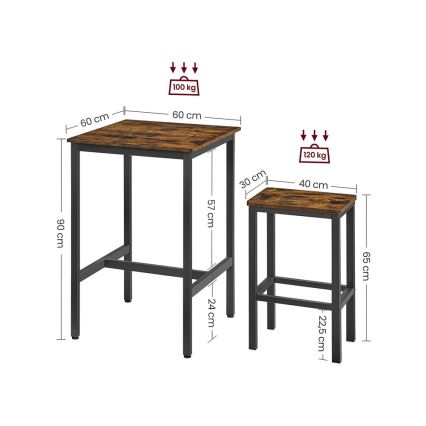 Juego de mesa de bar con 2 taburetes BARTIS, marrón/negro
