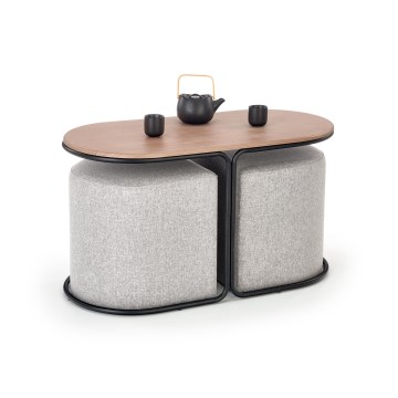 Juego de mesa de centro NILDO 90x45 cm + 2 taburetes marrón/gris