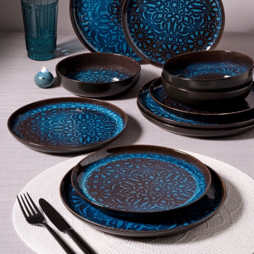 Juego de vajilla 12 piezas azul/porcelana