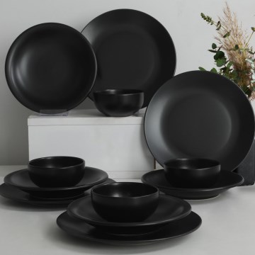 Juego de vajilla 12 piezas negro/gres
