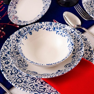 Juego de vajilla 18 piezas blanco/azul/porcelana