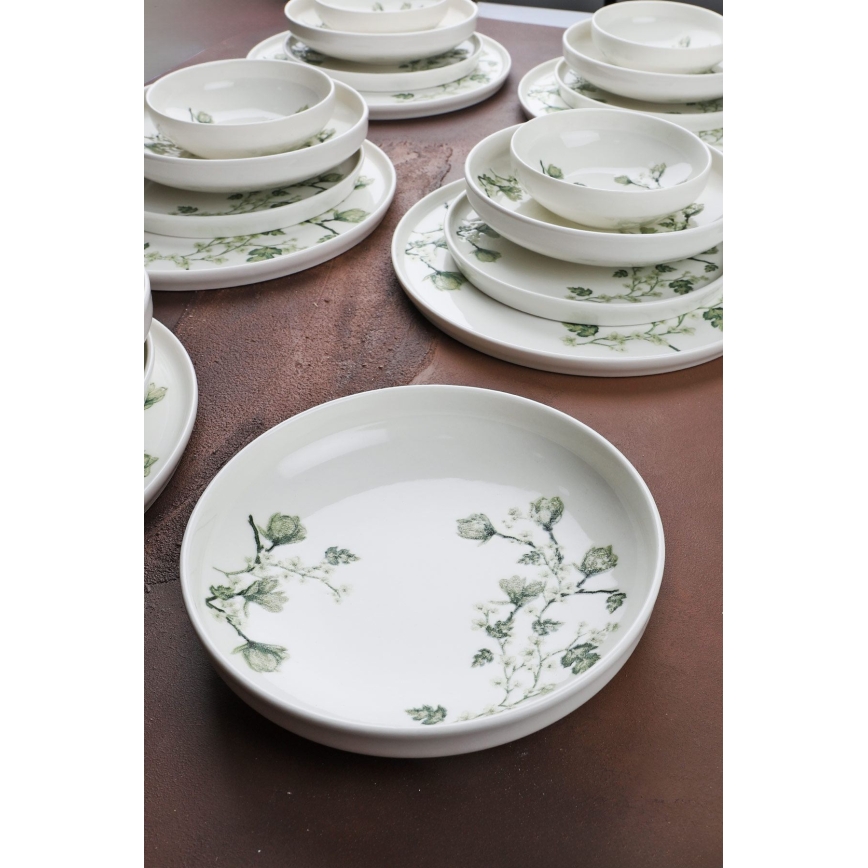 Juego de vajilla 24 piezas blanco/verde/porcelana