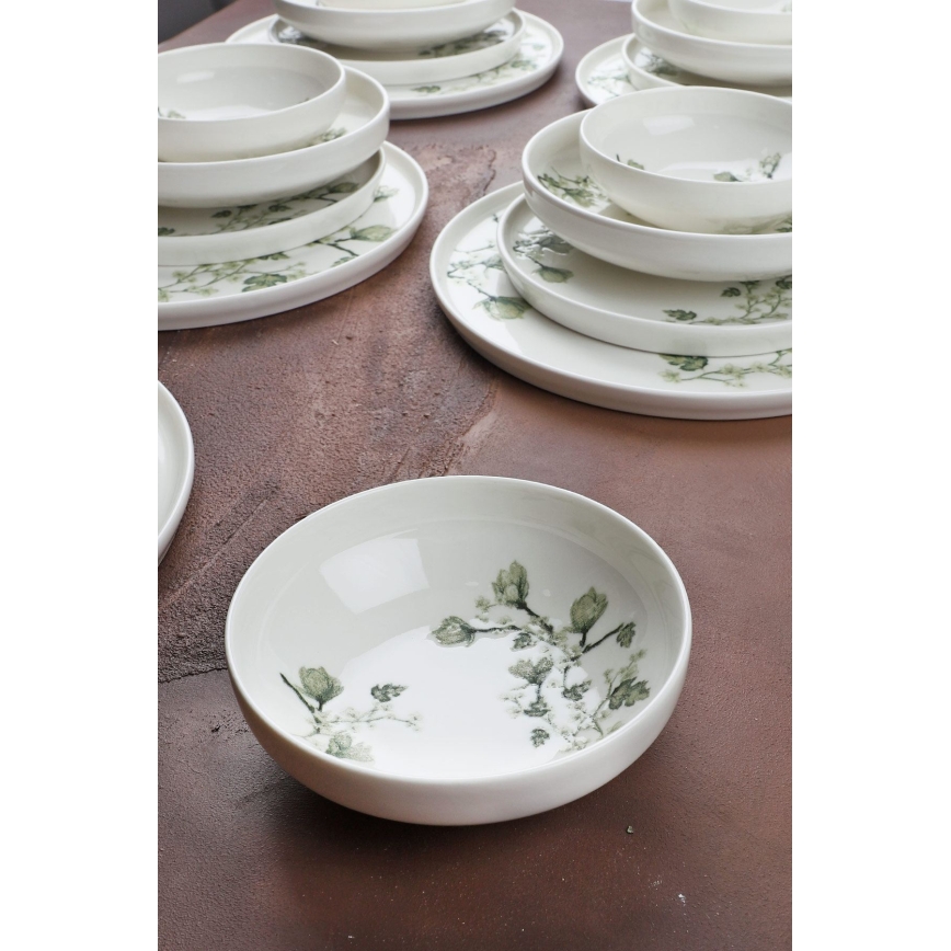 Juego de vajilla 24 piezas blanco/verde/porcelana