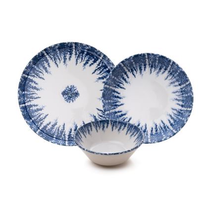 Juego de vajilla de 12 piezas blanca/azul/porcelana