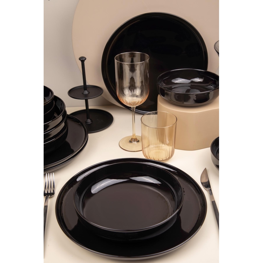 Juego de vajilla de 12 piezas negro/porcelana