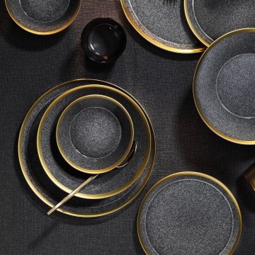 Juego de vajilla de 16 piezas antracita/dorado/porcelana