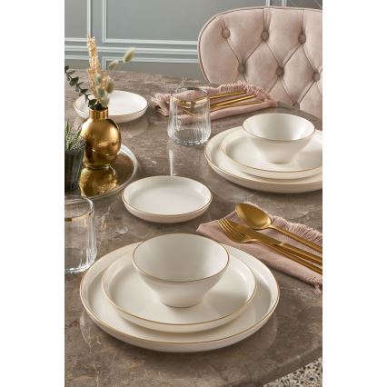 Juego de vajilla de 16 piezas beige/dorado/porcelana