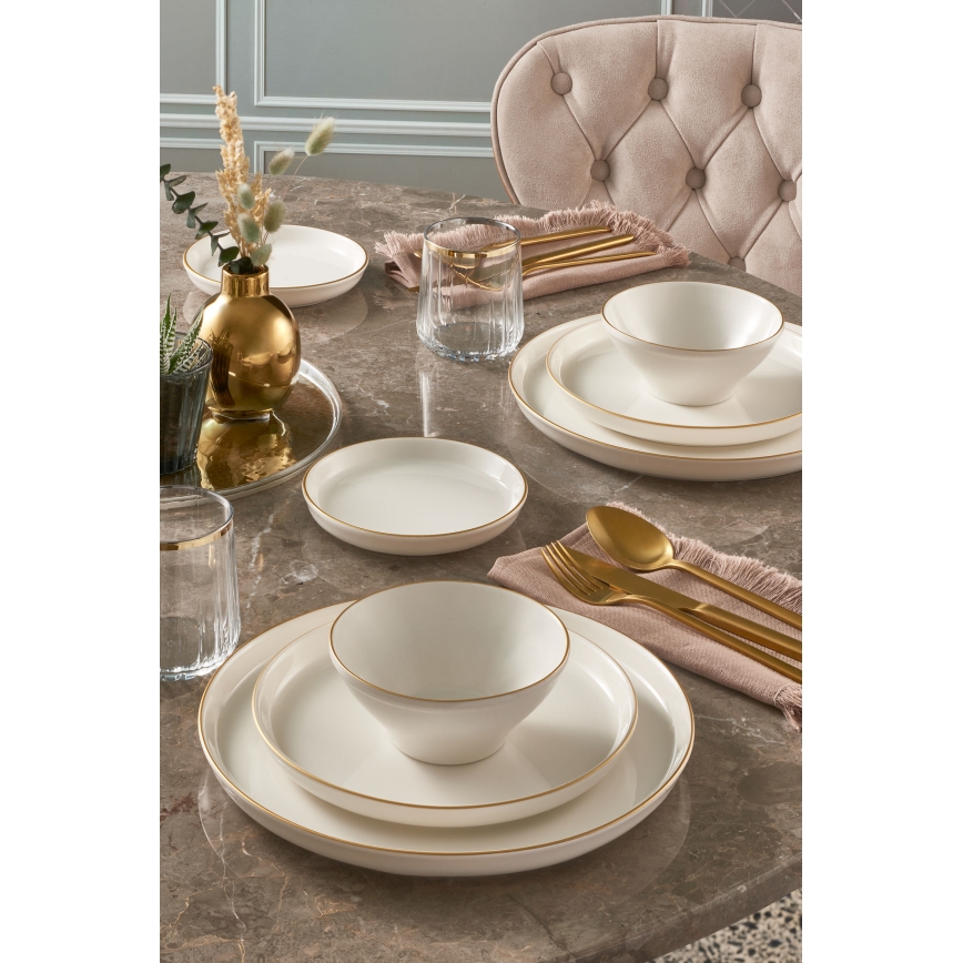 Juego de vajilla de 16 piezas beige/dorado/porcelana