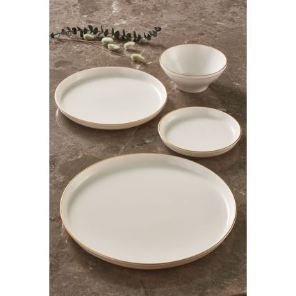 Juego de vajilla de 16 piezas beige/dorado/porcelana
