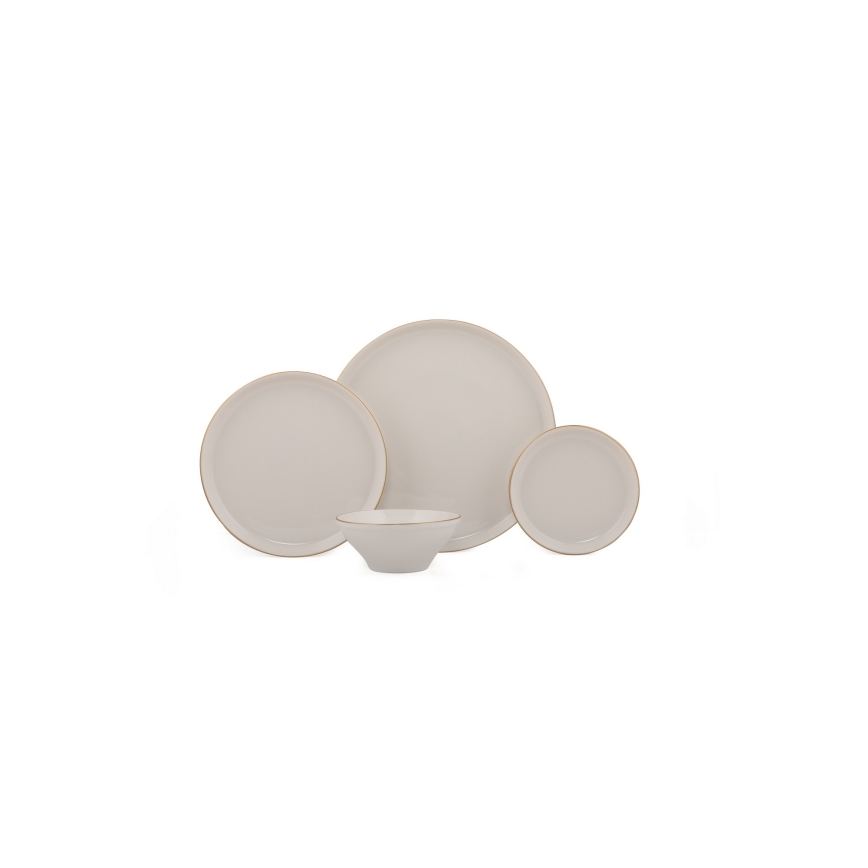 Juego de vajilla de 16 piezas beige/dorado/porcelana
