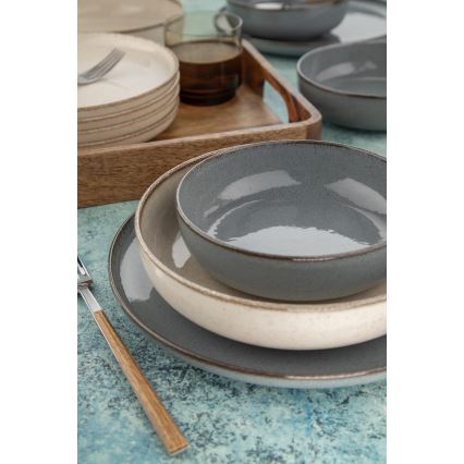 Juego de vajilla de 16 piezas, gris/beige, porcelana