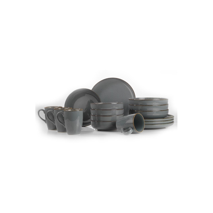 Juego de vajilla de 16 piezas, gris/porcelana