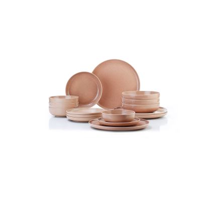 Juego de vajilla de 16 piezas marrón/beige/porcelana
