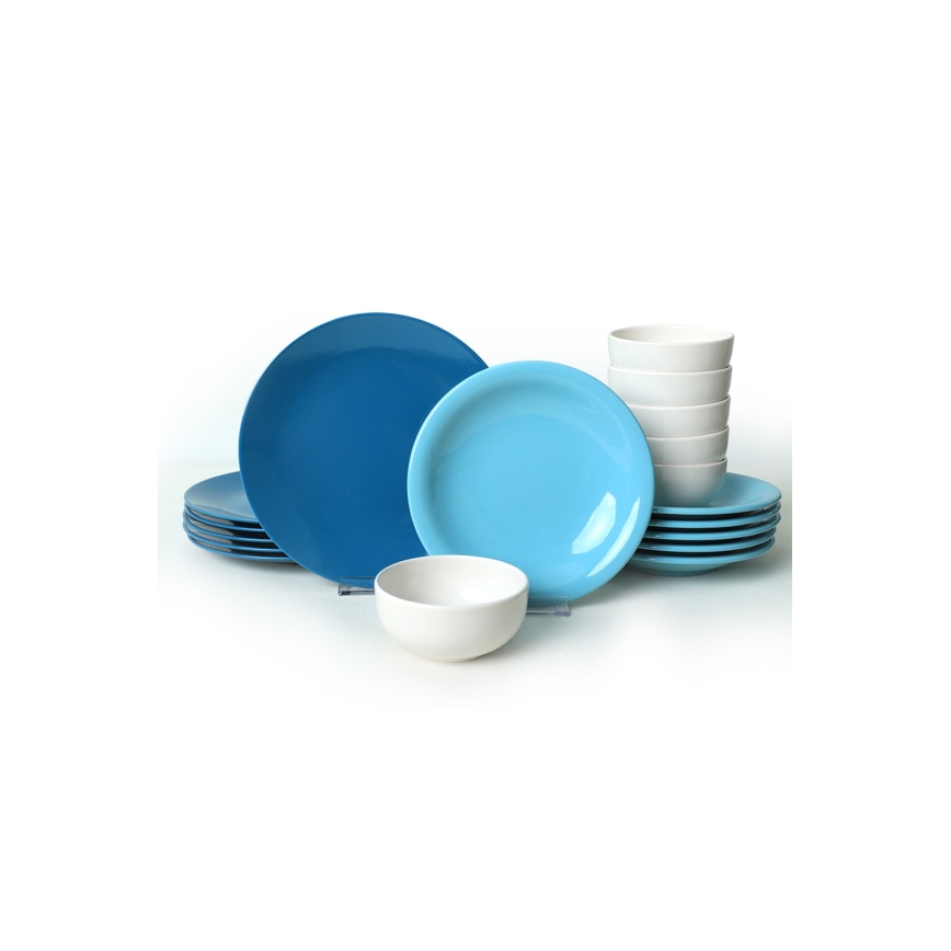 Juego de vajilla de 18 piezas azul/blanco/cerámica
